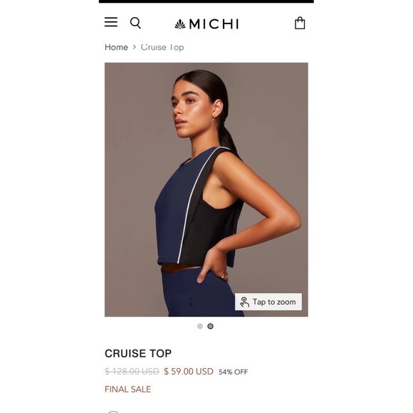 Michi Cruise Top Navy & Black Sleeveless Crop Tank With Contrast White Piping Si - Picture 2 of 6